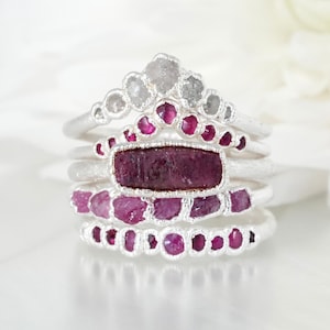 SET or SINGLE/ Natural Ruby Crystal Ring. Alternative Rustic Engagement Ring Raw Ruby Wedding Band Rustic Ruby Jewellery 999 Fine Silver