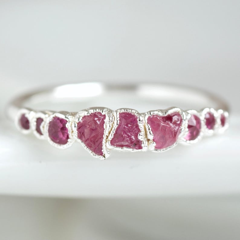 Pink Sapphire Ring. Raw Natural Sapphire Ring Pink Crystal Ring Sapphire Wedding Band Alternative Wedding Ring Coloured Stone Wedding Ring image 1