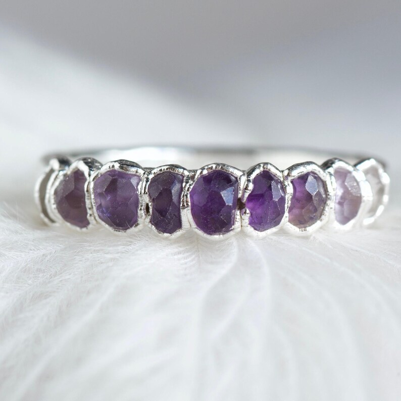 Ombre Amethyst Ring. Shaded Crystal Ring Amethyst Wedding Band February Birthstone Jewellery Electroformed Silver Amethyst Ring image 3