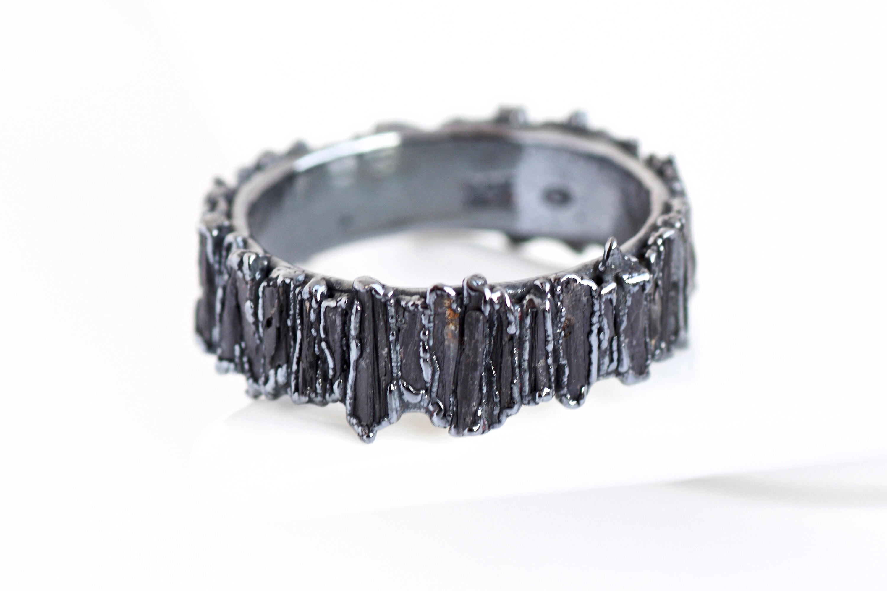 999 Pure Fine Silver Black Kyanite Band Ring. Kyanite Ring. Etsy