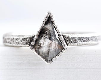 Salt and Pepper Engagement Ring Natural Salt and Pepper Kite Diamond Ring Rustic Engagement Ring 999 Pure Silver Ring Proposal Ring