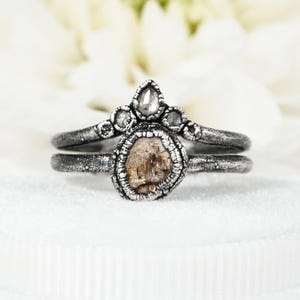 Diamond Slice Ring Brown Galaxy Diamond Ring Alternative Engagement Band 999 Silver Unique Promise Ring Salt and Pepper Diamond Jewellery image 3