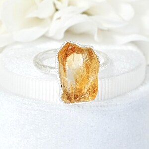 Large Citrine Crystal Cocktail Ring. Electroformed 999 Silver Raw Natural Citrine Ring Alternative Rustic Engagement Rustic Citrine Ring