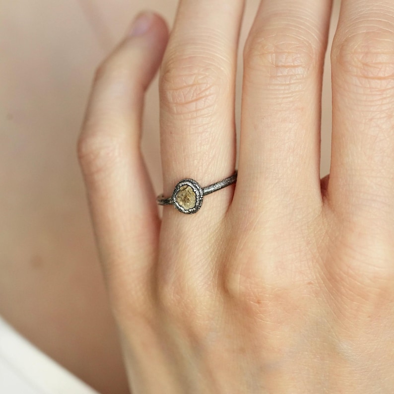 Diamond Slice Ring Brown Galaxy Diamond Ring Alternative Engagement Band 999 Silver Unique Promise Ring Salt and Pepper Diamond Jewellery image 5
