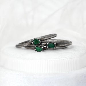 Solitaire Emerald Ring Silver Electroformed Dark Green Raw Rough Emerald Ring Emerald Ring Raw Emerald Rings Solitaire Emerald Ring