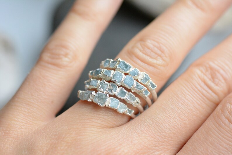 999 Pure Fine Silver Raw Aquamarine Ring Aquamarine Ring Aquamarine Band Ring Aquamarine Wedding Band Aquamarine Ring