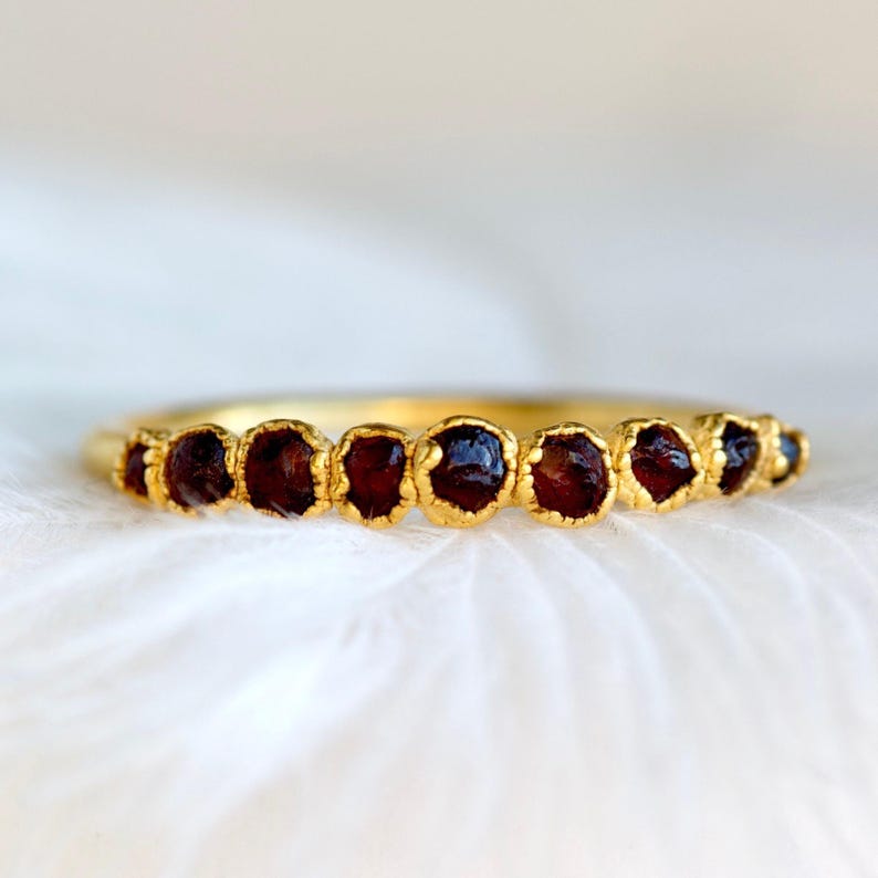 Raw Red Garnet Ring. Raw Red Garnet Band Red Garnet Wedding Ring Red Crystal Silver Ring Raw Garnet Jewellery January Birthstone Ring image 1