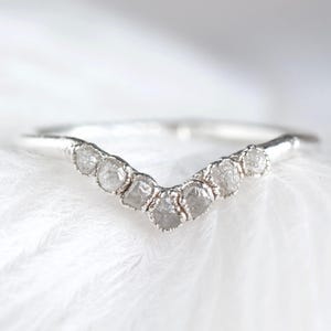 Raw Diamond Wave Ring Rough Diamond Chevron Band Wave Wedding Ring Raw White Diamond Chevron Ring Electroformed Silver Jewellery