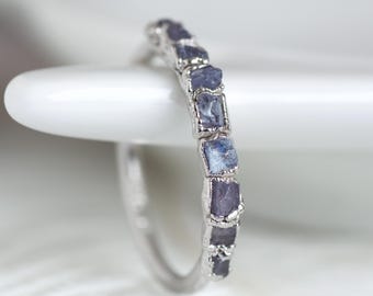 Raw Tanzanite Band Ring Rustic Tanzanite Wedding Ring Raw Crystal Ring Pure Silver Tanzanite Band