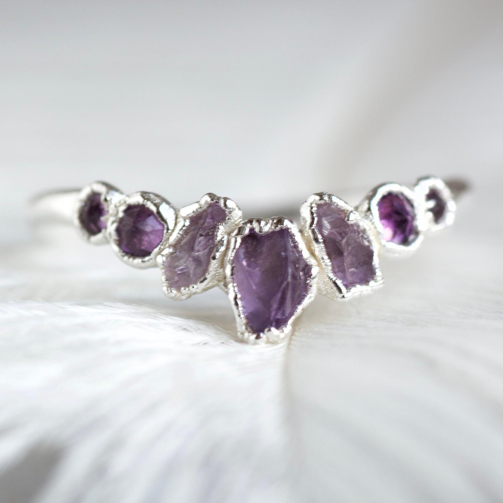 Amethyst Wave Amethyst Wave Ring. 999 Pure Fine Silver Natural Raw Rough Amethyst ...