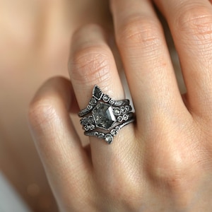 SET or SINGLE // Salt and Pepper Hexagon White Diamond Rings