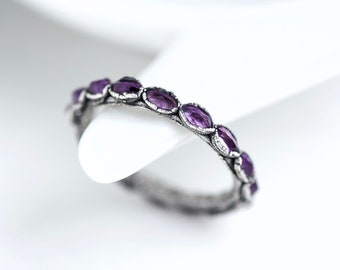 READY to SHIP US Size 5.75. Marquise Cut Amethyst Eternity Ring