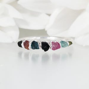 Multicolour Tourmaline Ring Raw Crystal Wedding Band Raw Tourmaline Jewellery October Birthstone Ring Colourful Gemstone Ring