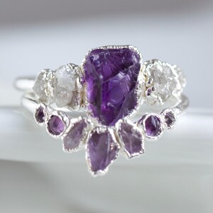 Amethyst And Diamond Ring. Raw Amethyst Ring. Amethyst Engagement Ring. Alternative Engagement Ring. 999 Pure Silver Ring. Promise Ring image 2