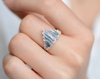 Blue Kyanite Crown Ring Kyanite Shield Ring Pure Silver Ring Natural Crystal Ring Blue Kyanite Jewellery