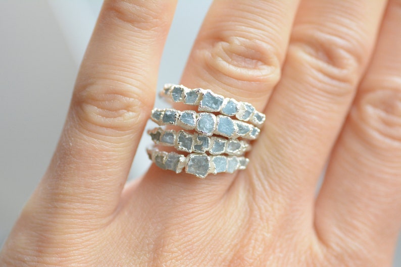 999 Pure Fine Silver Raw Aquamarine Ring Aquamarine Ring Aquamarine Band Ring Aquamarine Wedding Band Aquamarine Ring