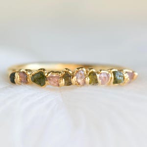 Raw Green Pink Tourmaline Ring. Electroformed Handcrafted 999 Pure Fine Silver Colourful Tourmaline Bridal Proposal Promise Wedding Band
