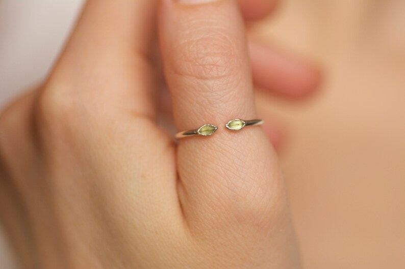 Marquise Peridot Ring. Open Front Peridot Ring. Adjustable Peridot Ring. Peridot Ring Guard. Peridot Cuff Ring. 999 Pure Silver Peridot Ring image 3