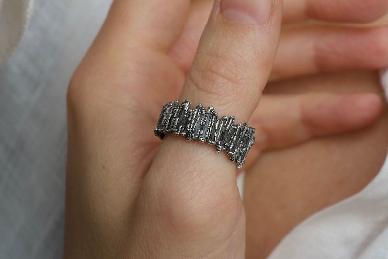 Raw Black Kyanite Eternity Ring Black Crystal Band Rustic Kyanite Ring Natural Kyanite Eternity Ring Raw Black Stone Ring Kyanite Jewellery image 9