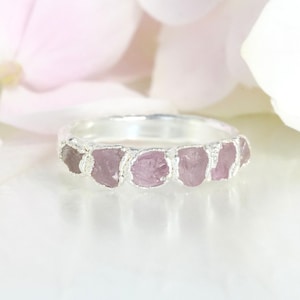 Pale Pink Sapphire Ring Natural Raw Sapphire 999 Pure Silver Ring September Wedding Band Pink Gemstone Ring Alternative Rustic Wedding Ring