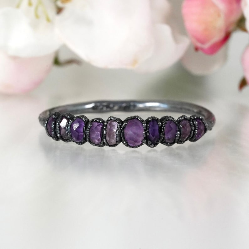 Amethyst Pebble Ring. Purple Wedding Band Natural Crystal Ring February Birthstone Jewellery Electroformed Silver Amethyst Ring image 1