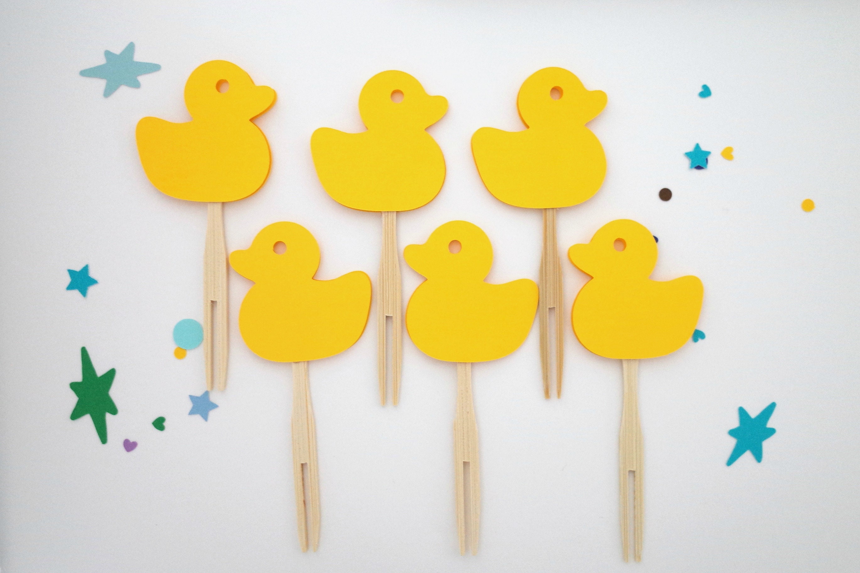Yellow Duck Double Sided Cupcake Topper Kids Custom Food Pick Etsy