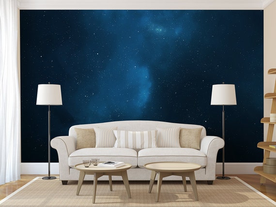 Light Blue Nebula Galaxy Ceiling Or Wall Mural Self Adhesive Wallpaper Mural Peel And Stick Photo Mural Sticker