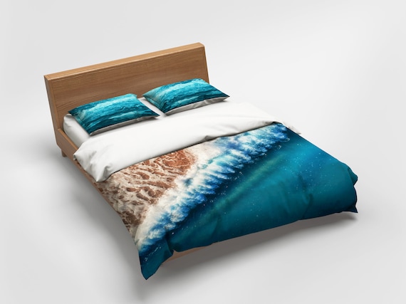 Waves Bedding Beach Bed Set Comforter Boho Decor Waves Bedding Beach Bed Set, Beach Bedding King Size