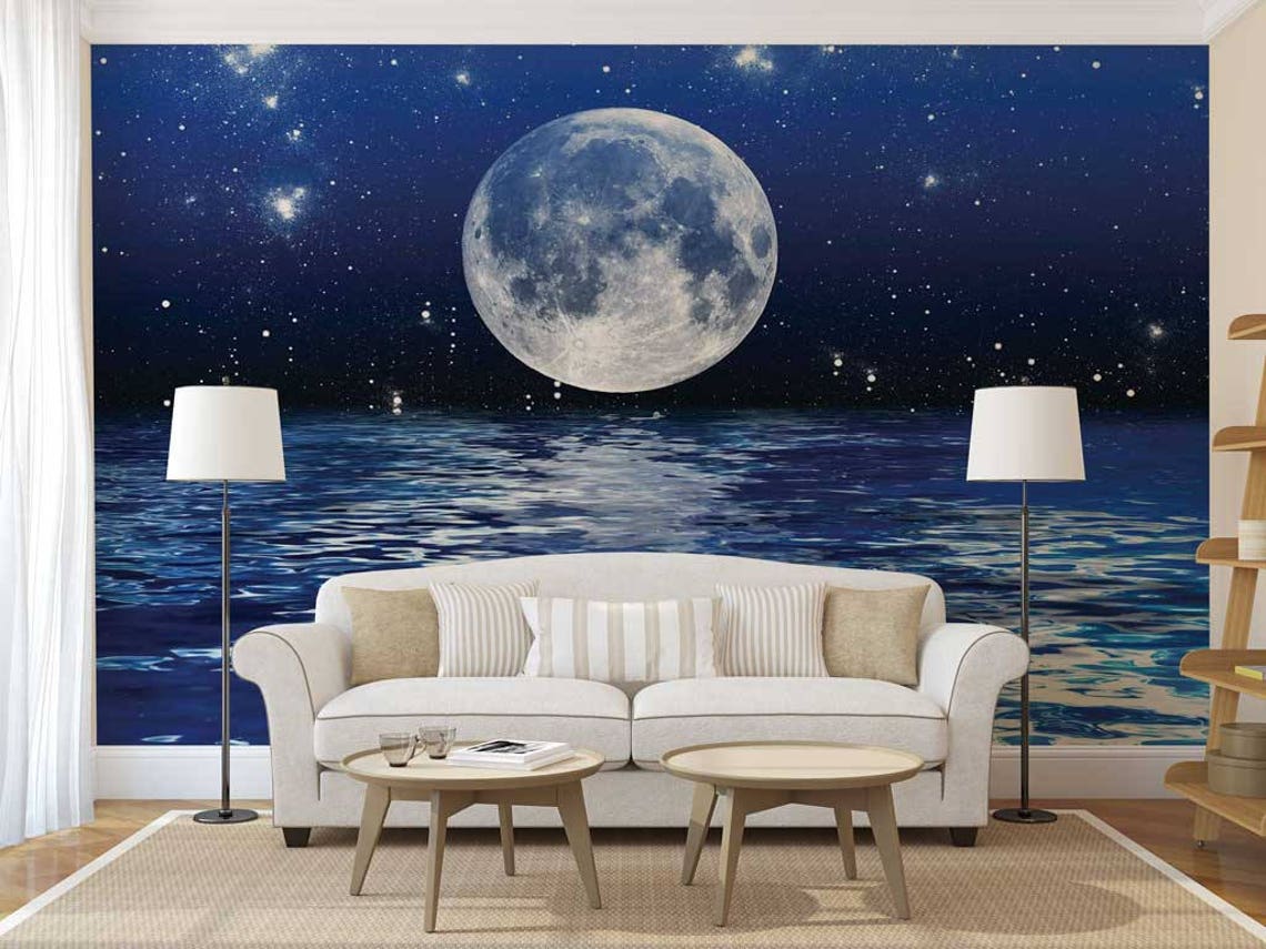Wall Mural Night Moon Wall Mural Wall Mural of the Sky Etsy