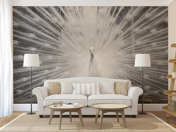 White Peacock Wall Mural Self Adhesive Photo Mural Peel Etsy