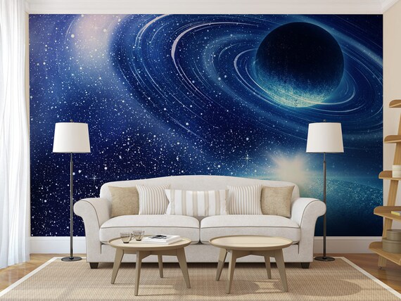 Blue Planets Ceiling And Wall Mural Self Adhesive Wallpaper Etsy