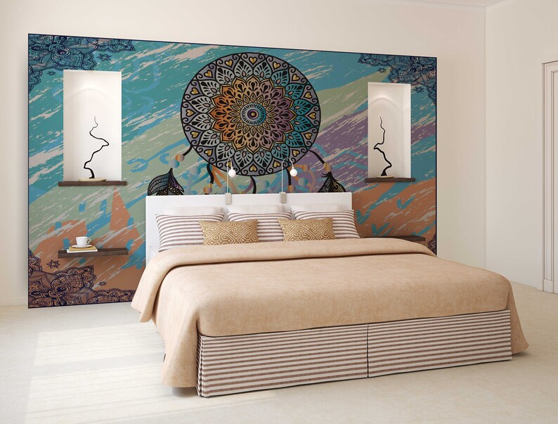 Blue Boho Cushions Hippie Pillow Cases Colorful Dream Catcher Bedroom Decor Watercolor Cushion Covers TWO MANDALA PILLOW Covers
