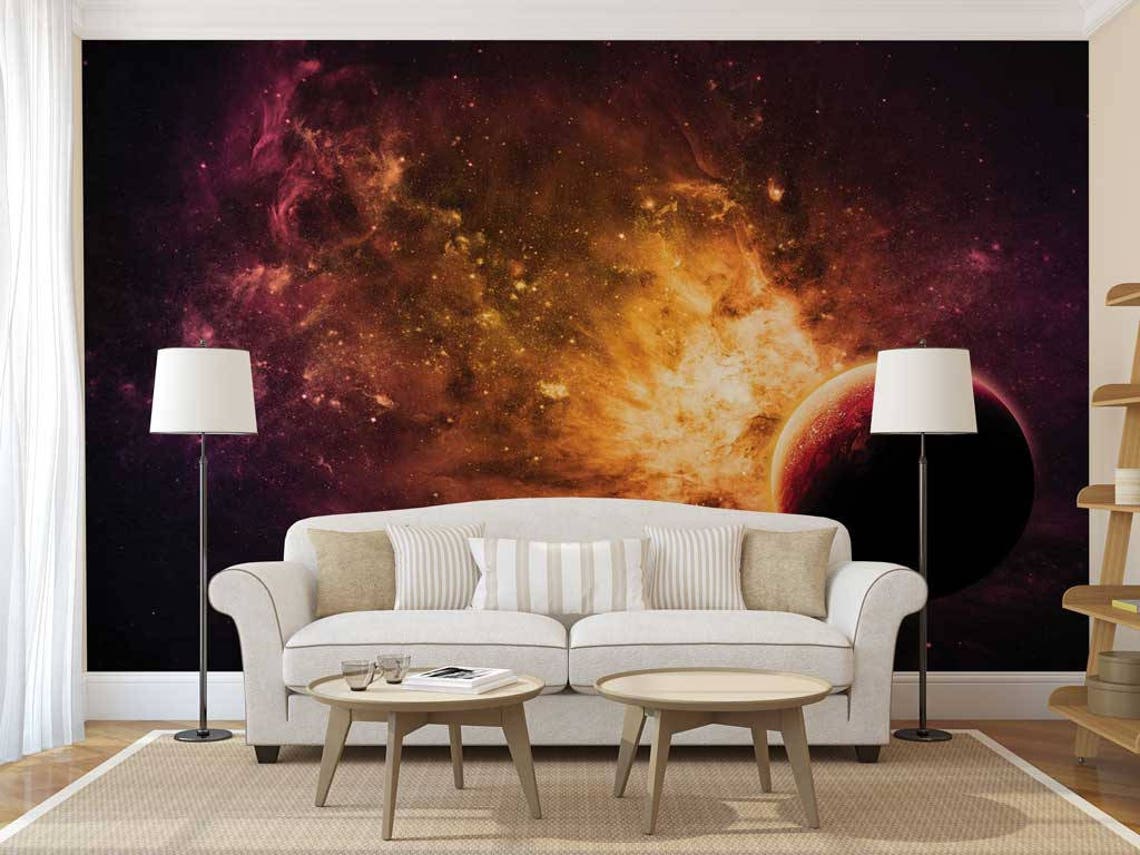Wall Mural of the Galaxy Wallpaper Space Galaxy Wall Decal Etsy