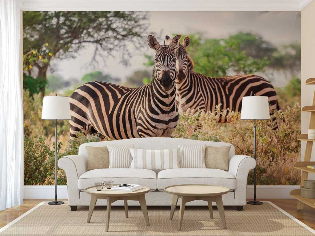 Wall Mural Jungle Zebras Wall Mural Wallpaper Zebra Jungle Etsy
