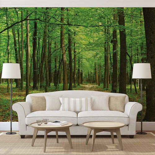 Wall Mural Woods Green Forest Wallpaper Woods Wall Mural Etsy