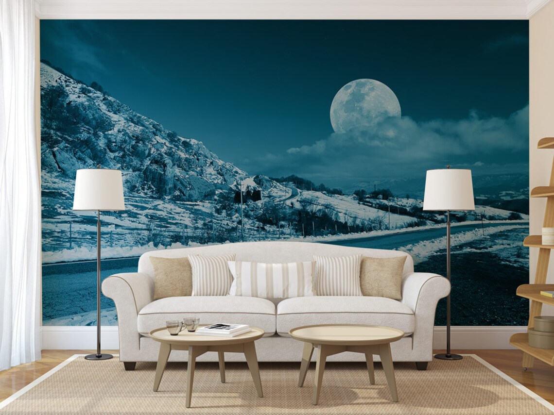 Blue Moon WALL MURAL Self Adhesive Wallpaper Mural Peel and Etsy UK