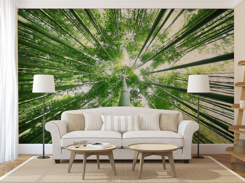 Mural de Dessus d'arbre en Bambou, Peau d'auto-Adhésif et Bâton 3D Autocollant Mural Mur Photo