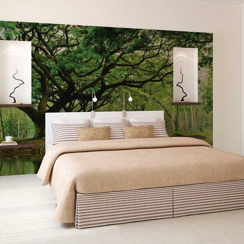 Wall Mural Woods Green Forest Wallpaper Woods Wall Mural Etsy