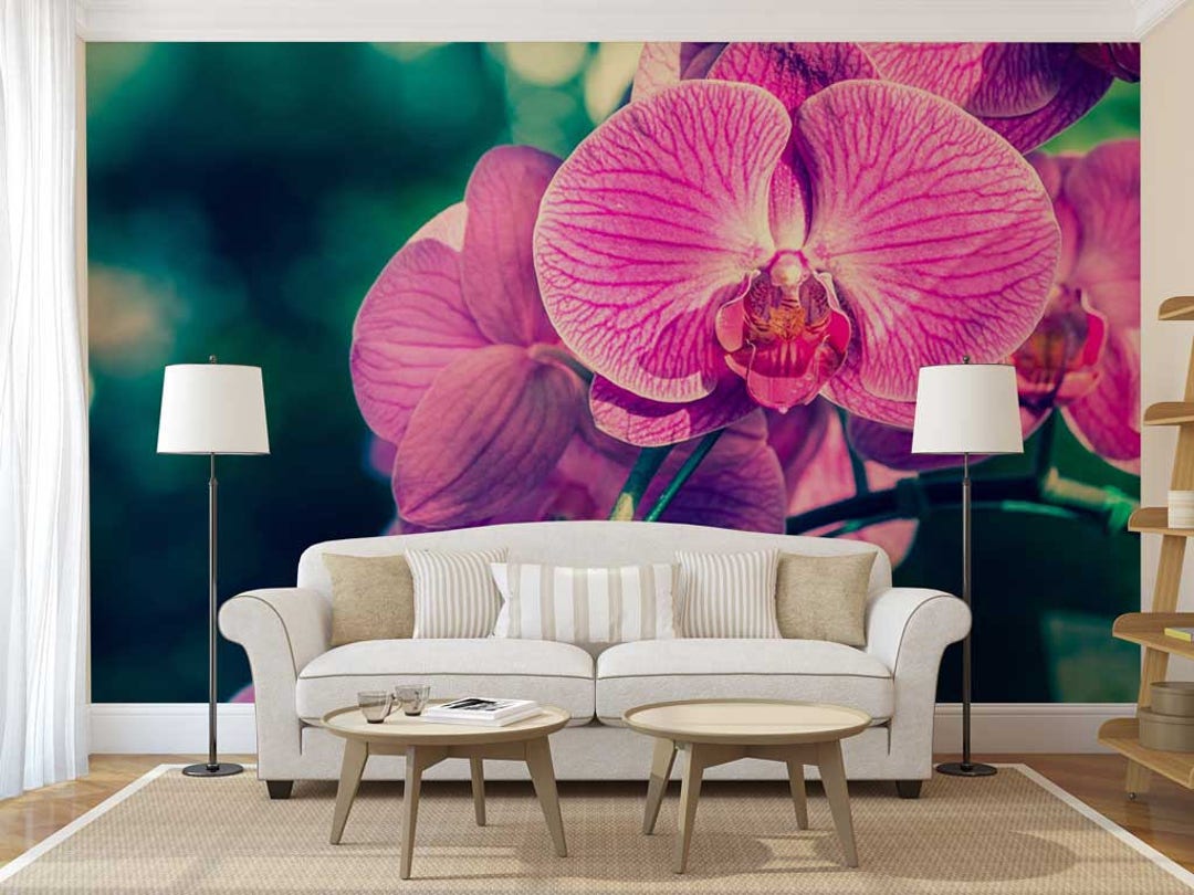 Wall Mural Floral Flower Wall Decal Wallpaper of Orchid - Etsy