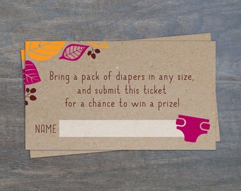 Diaper Raffle Ticket, Printable Diaper Raffle Card, DIY Baby Shower Insert, Fall Baby Shower, Pink and Orange