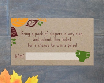 Boleto de rifa de pañales, tarjeta de rifa de pañales imprimible, inserto de baby shower de bricolaje, baby shower de otoño, verde y naranja