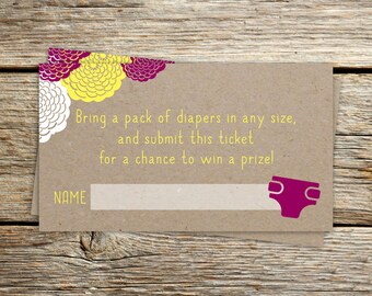 Diaper Raffle Ticket, Printable Diaper Raffle Card, DIY Baby Shower Insert, Fall Baby Shower, Purple White Yellow Mums