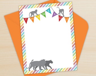 Noah's Ark Thank You Card, Two by Two, Twins Birthday or Baby Shower Thank You - Rainbow - Printable