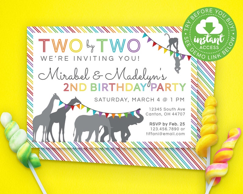 two by two noah s ark invitation second birthday invite etsy second birthday invite
