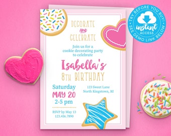Cookie versieren uitnodiging • Cookie versieren verjaardagsfeestje • Afdrukbaar • Bewerken en direct downloaden!