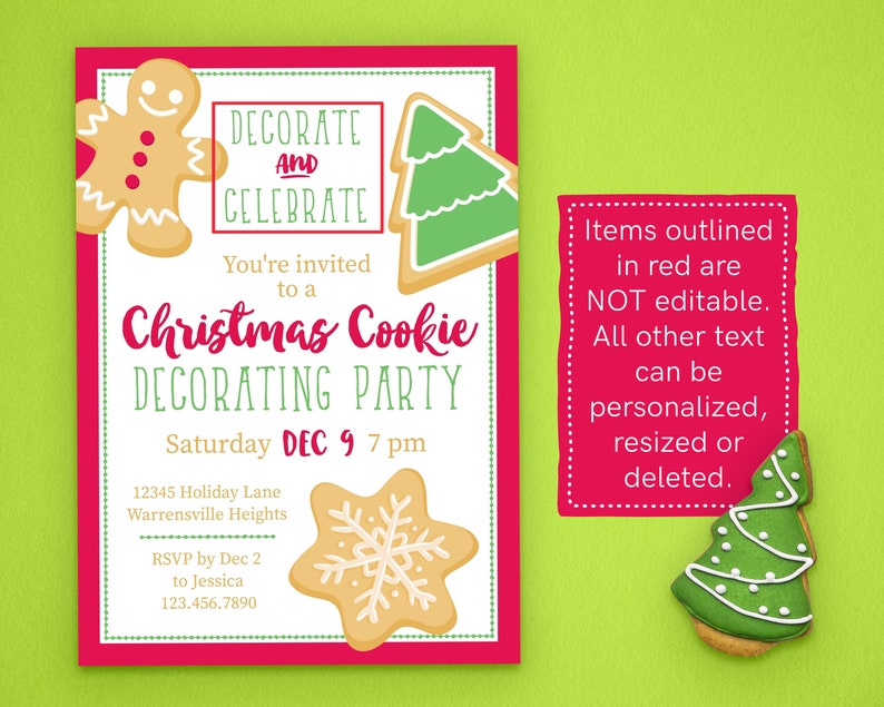 Christmas Cookie Decorating Party Invitation Cookie Decorating Holiday Party Printable Personalize & Download Instantly image 3