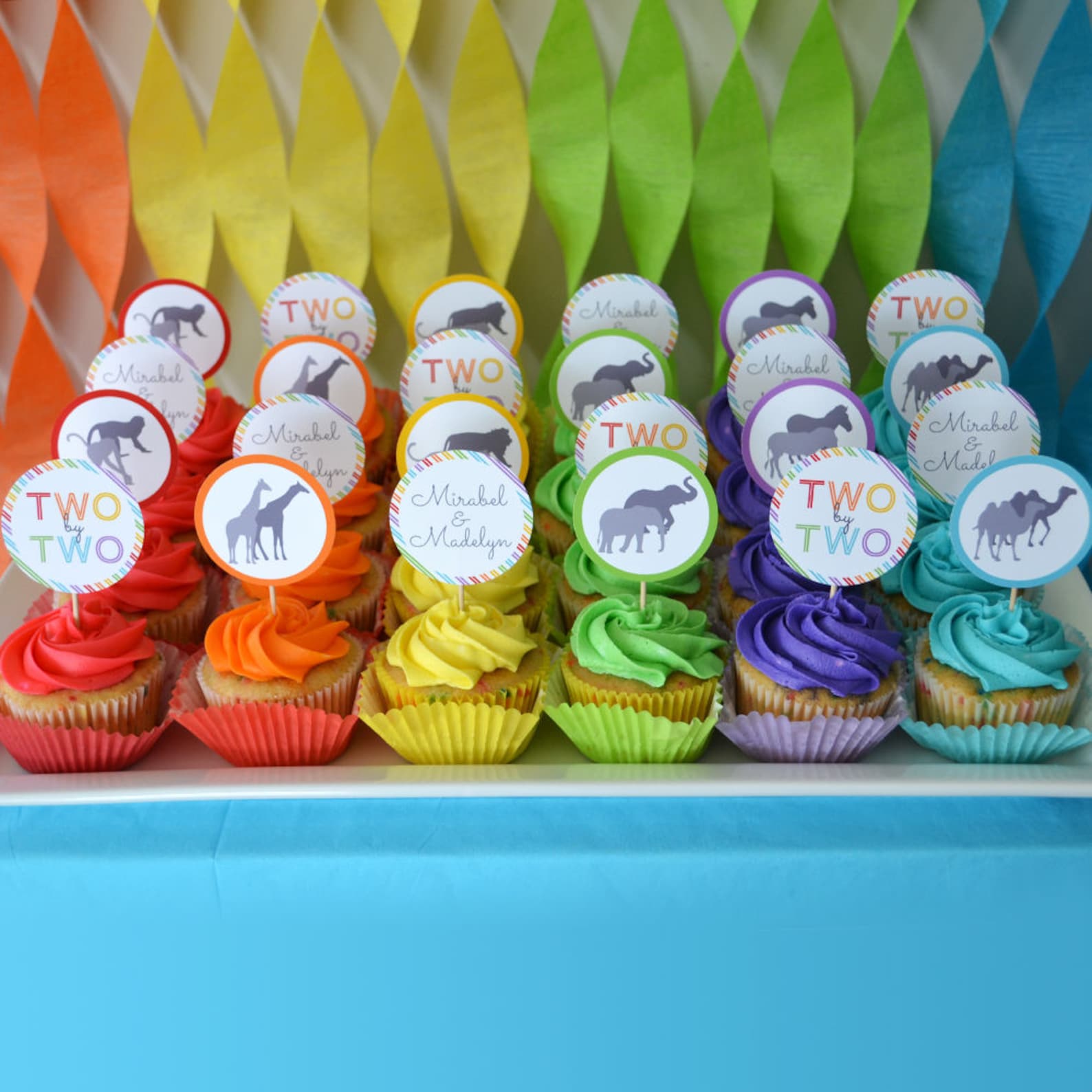 Noah's Ark Cupcake Toppers, Two by Two, Baby Shower or Birthday Party ...