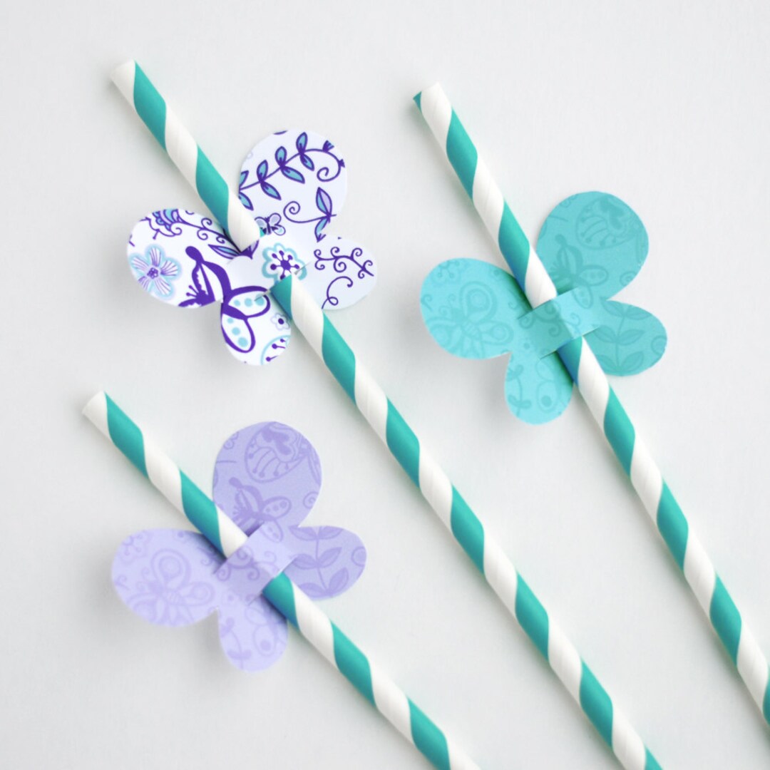 Butterfly Straw Toppers Butterfly Straw Flags Purple and Etsy