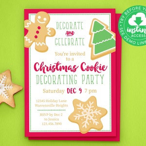 Christmas Cookie Decorating Party Invitation Cookie Decorating Holiday Party Printable Personalize & Download Instantly image 1