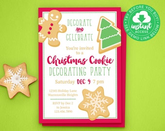 Christmas Cookie Decorating Party Invitation • Cookie Decorating Holiday Party • Printable • Personalize & Download Instantly!